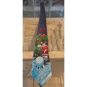 Mens Christmas Holiday Necktie SANTA GOLF BALL CART OH NO 4x57"